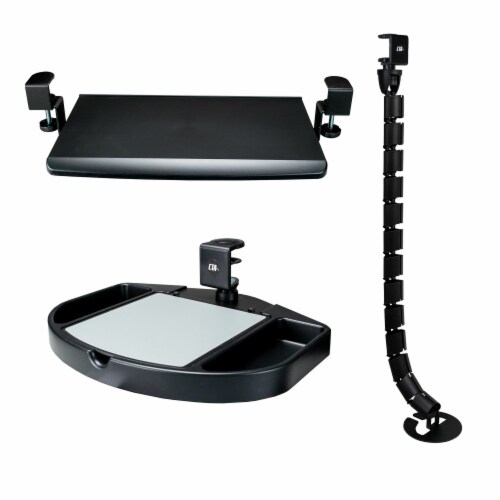 Desk Add-On Bundle with Keyboard Tray, Desk Organizer, and Cable Routing Column Perspective: front