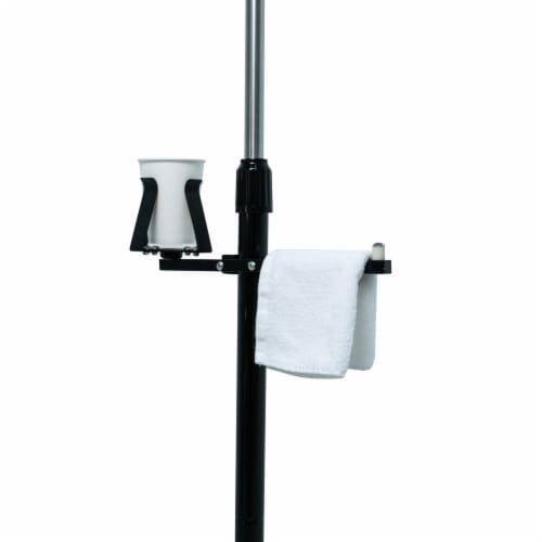 Cup Holder and Towel Rack Gym Buddy Add-On for CTA Digital Floor Stands Perspective: front