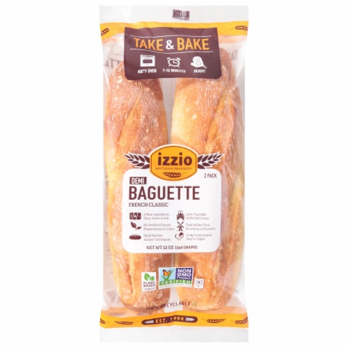 Izzio Artisan Bakery Take & Bake Demi Baguette Twin Pack Perspective: front