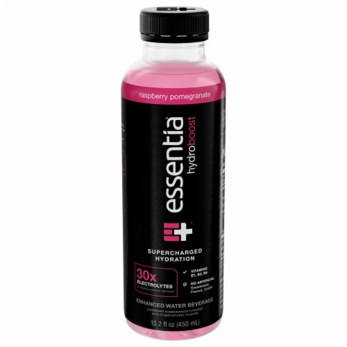 Essentia® Hydroboost Raspberry Pomegranate Enhanced Water Beverage Perspective: front