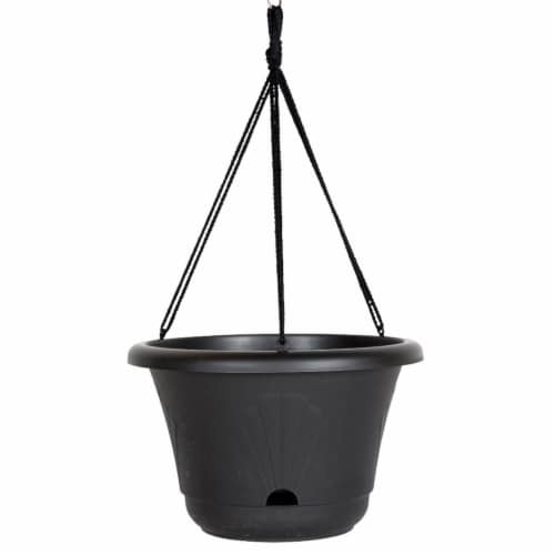 13 in. Lucca Self Watering Hanging Basket, Black Perspective: front