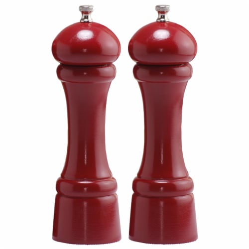 8 in. Candy Apple Red Pepper Mill and Salt Mill Set Perspective: front