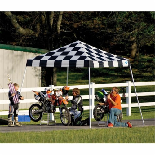 10x10 SL Pop-up Canopy  Checkered Flag Cover  Black Roller Bag Perspective: front