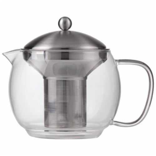 40 oz Secret Glass Tea Pot with Stainless Steel Infuser & Neoprene Cover Perspective: front
