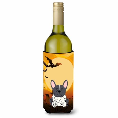 Halloween French Bulldog Black & White Wine Bottle Beverge Insulator Hugger Perspective: front
