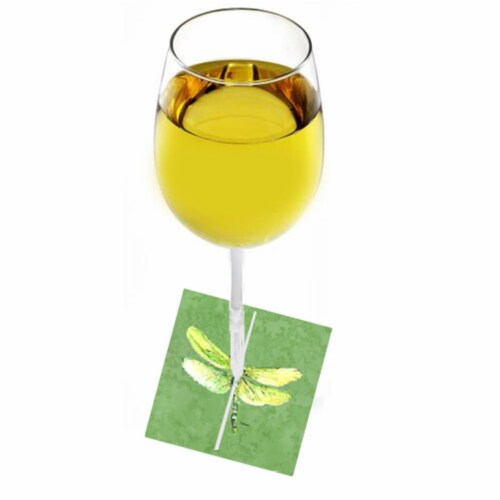 Dragonfly On Avocado Fabric Wine Marker Perspective: front