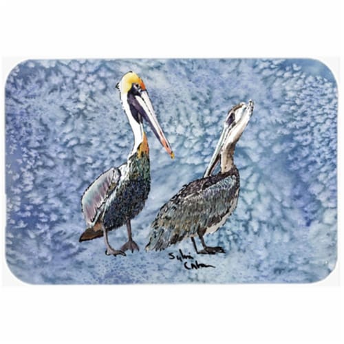 15 x 12 in. Double Trouble Pelicans on Cool Blue Glass Cutting Board Perspective: front
