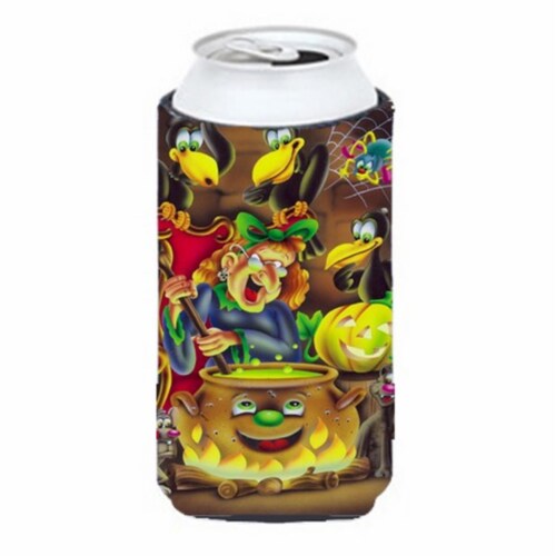 Witch &amp; Crows Stirring It Up Halloween Tall Boy Can cooler Hugger Perspective: front