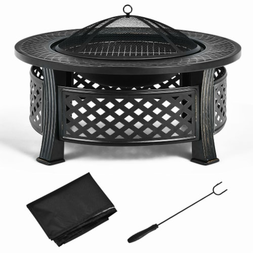 Slickblue Outdoor Fire Pit with BBQ Grill and High-temp Resistance Finish Perspective: front