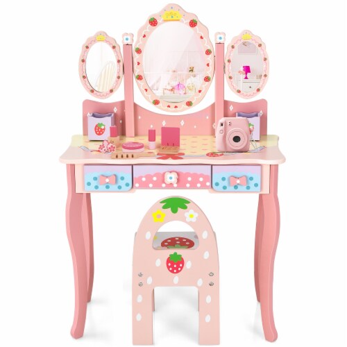 Slickblue Kids Vanity Princess Makeup Dressing Table Chair Set with Tri fold Mirror 1 Unit Fry s Food Stores