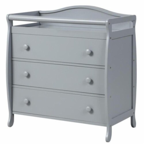 Slickblue 3 Drawer Dresser Changing Table with Safety Belt Guardrails Gray 1 Unit Foods Co