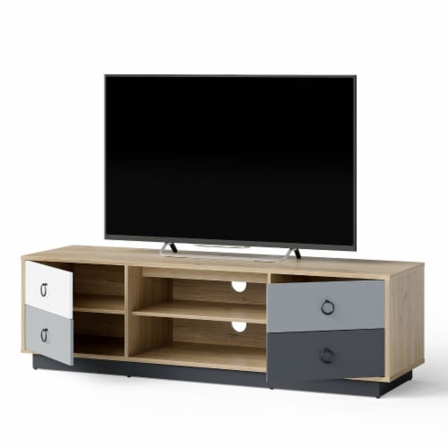 Slickblue Modern 55 Inch TV Stand with 2 Storage Cabinets for TVs up to 60 Inch Natural 1 Unit Fry s Food Stores