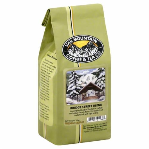 Vail Mountain Bridge Street Blend Dark Roast Whole Bean Coffee Perspective: front