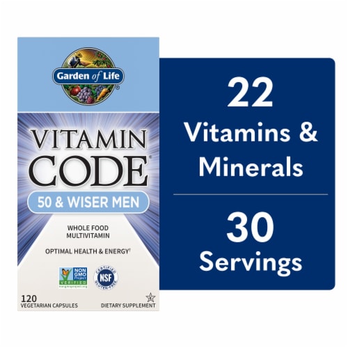 Garden of Life Vitamin Code Men 50 & Wiser Multivitamin, Optimal Health & Energy, Capsules Perspective: front