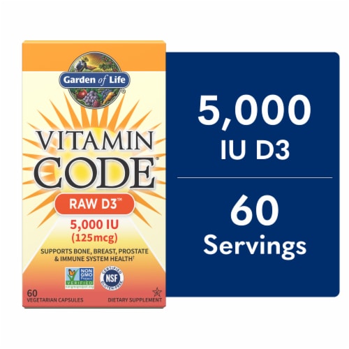 Garden of Life® Vitamin Code® Raw D3™ 5000 IU Capsules Perspective: front