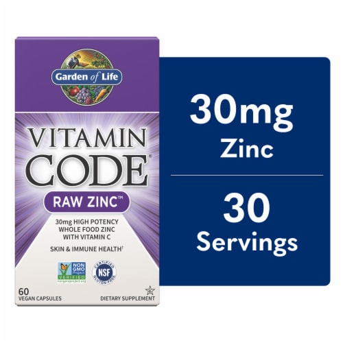 Garden of Life Vitamin Code® Raw Zinc™ High Potency Nutrition Capsules 30mg Perspective: front