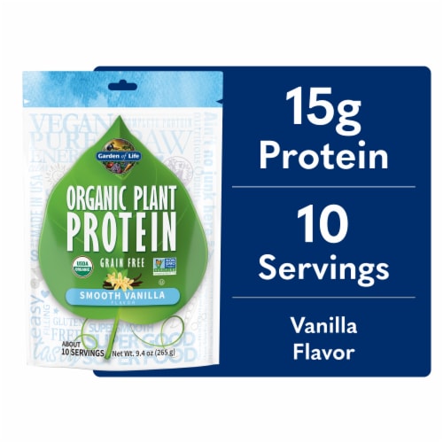Garden of Life Organic Plant Protein Grain Free Gluten Free 15g Protein Smooth Vanilla Powder Perspective: front