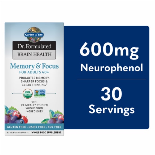 Garden of Life® Brain Health Memory & Focus Whole Food Supplement Tablets 600mg Perspective: front