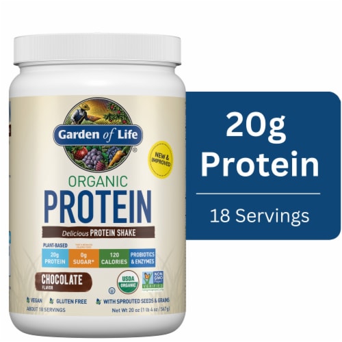 Garden of Life Organic Protein Shake to Help Build & Maintain Muscle 20g Protein Chocolate Powder Perspective: front