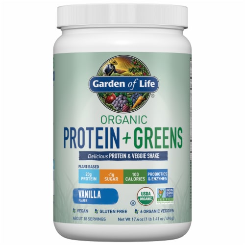 Garden of Life Organic Protein & Greens 20g Vegan Protein + 6 Veggies Vanilla Powder Perspective: front