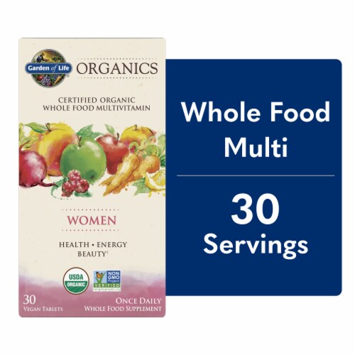Garden of Life Organics Women's Multi, One a Day for Health, Energy, Beauty, 30 Vegan Tablets Perspective: front