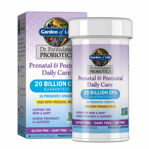 Garden of Life Dr. Formulated Prenatal & Postnatal Daily Care Probiotics for Mom & Baby, Capsules Perspective: front