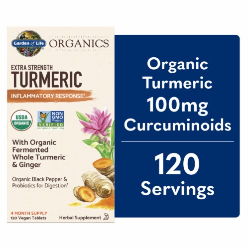 Garden of Lfe® Organics Extra Strength Turmeric Vegan Tablets Perspective: front