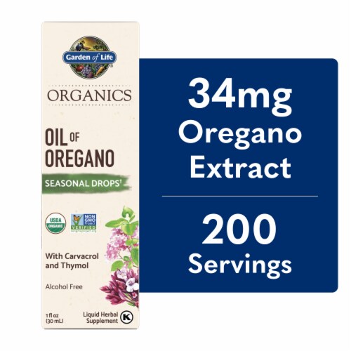 Garden of Life Organics Oil of Oregano Seasonal Drops, Organic, Alcohol Free, Liquid Perspective: front