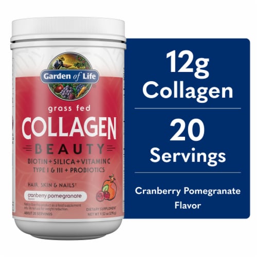 Garden of Life Grass Fed Collagen Beauty Cranberry Pomegranate Hair Skin & Nails Supplement Perspective: front