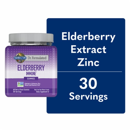 Garden of Life Dr. Formulated Elderberry Immune, Echinacea, Zinc & Vitamin C & D, Berry Gummies Perspective: front