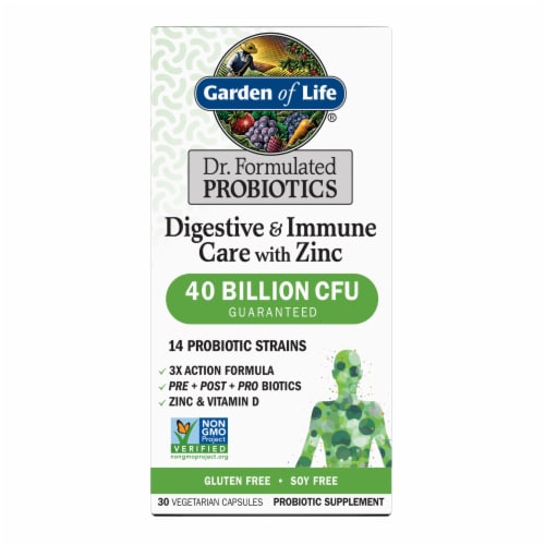 Garden of Life® Digestive & Immune Care + Zinc Dr. Formulated Probiotic Vegetarian Capsules Perspective: front