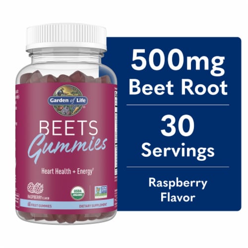 Garden of Life Beets Gummies, Heart Health, Energy, Vitamin B12, D3, Raspberry Gummy Perspective: front