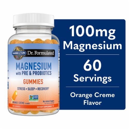Garden of Life Dr. Formulated Magnesium with Prebiotics & Probiotics, Orange Creme Gummies Perspective: front