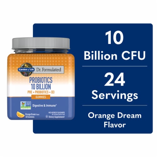 Garden of Life Dr. Formulated Probiotics, Prebiotics, Vitamin D3, Orange Dream Gummies Perspective: front