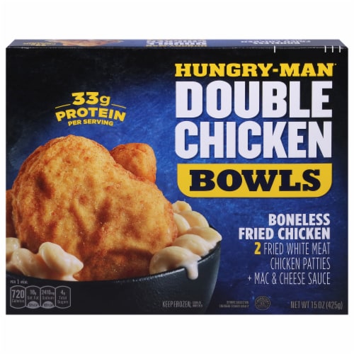 Hungry-Man® Double Boneless Fried Chicken Bowls With White Cheddar Mac & Cheese Frozen Meal Perspective: front