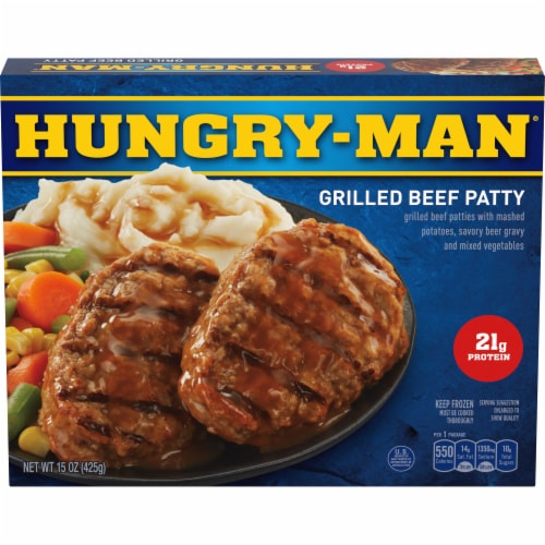 Hungry-Man Grilled Beef Patty Frozen Meal Perspective: front