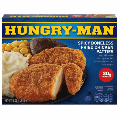 Hungry-Man Spicy Boneless Fried Chicken Patties Frozen Dinner Frozen Meal Perspective: front