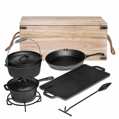 Bruntmor Multicolor Camping Cooking Set of 7 - Pre-Seasoned Cast