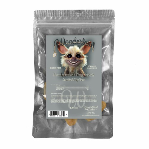 Wonderland's Bandersnack Smoked Pig Ears for Dogs 4 Count Perspective: front