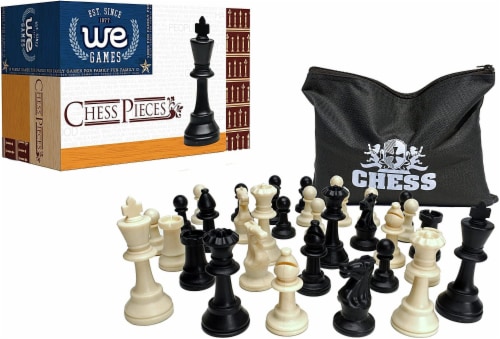 WE Games Weighted Plastic Staunton Chessmen, Black & Cream - 3.75 in King Perspective: front