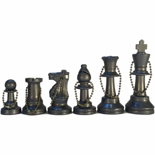 WE Games Keychain Bag Tag Chessmen - Includes 17 Pieces in Silver Perspective: front