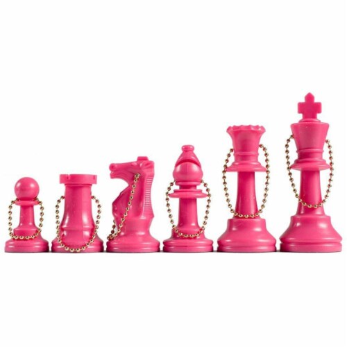 WE Games Keychain Bag Tag Chessmen - Includes 17 Pieces in Pink Perspective: front