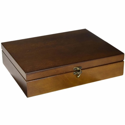 WE Games Old World Wooden Treasure Box with Brass Latch Perspective: front