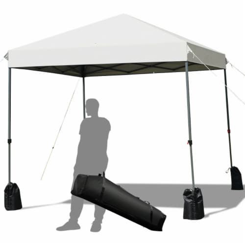 8x8 FT Pop up Canopy Tent Shelter Wheeled Carry Bag 4 Canopy Sand Bag White Perspective: front