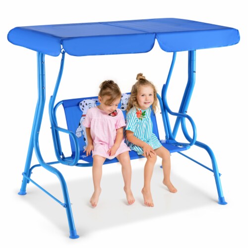 Kids Patio Porch Bench Swing w Safety Belt Canopy Outdoor