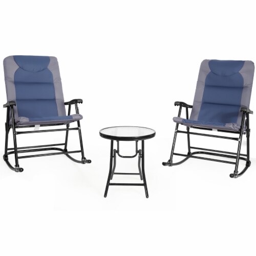 3PCS Folding Bistro Set Rocking Chair Cushioned Table Garden
