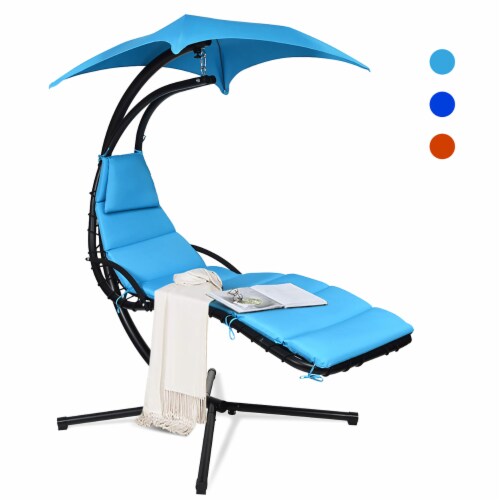 Costway Hanging Swing Chair Hammock Chair w/ Pillow Canopy Stand Blue\Navy\Orange Blue, 1 unit