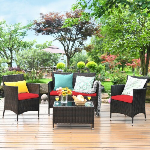 Costway 4 pc patio rattan wicker chair sofa table set outdoor garden furniture online