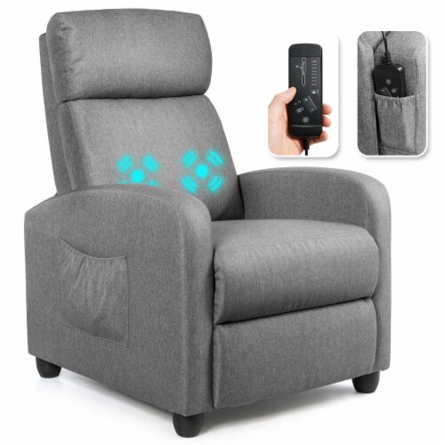 Massage Recliner Chair Single Sofa Padded Seat w/ Footrest Grey Perspective: front