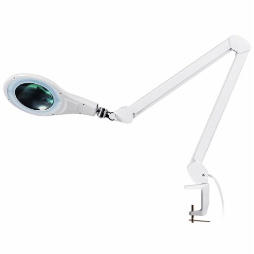 Gymax LED Magnifying Glass Desk Lamp w/ Swivel Arm & Clamp 2.25x Magnification White Perspective: front